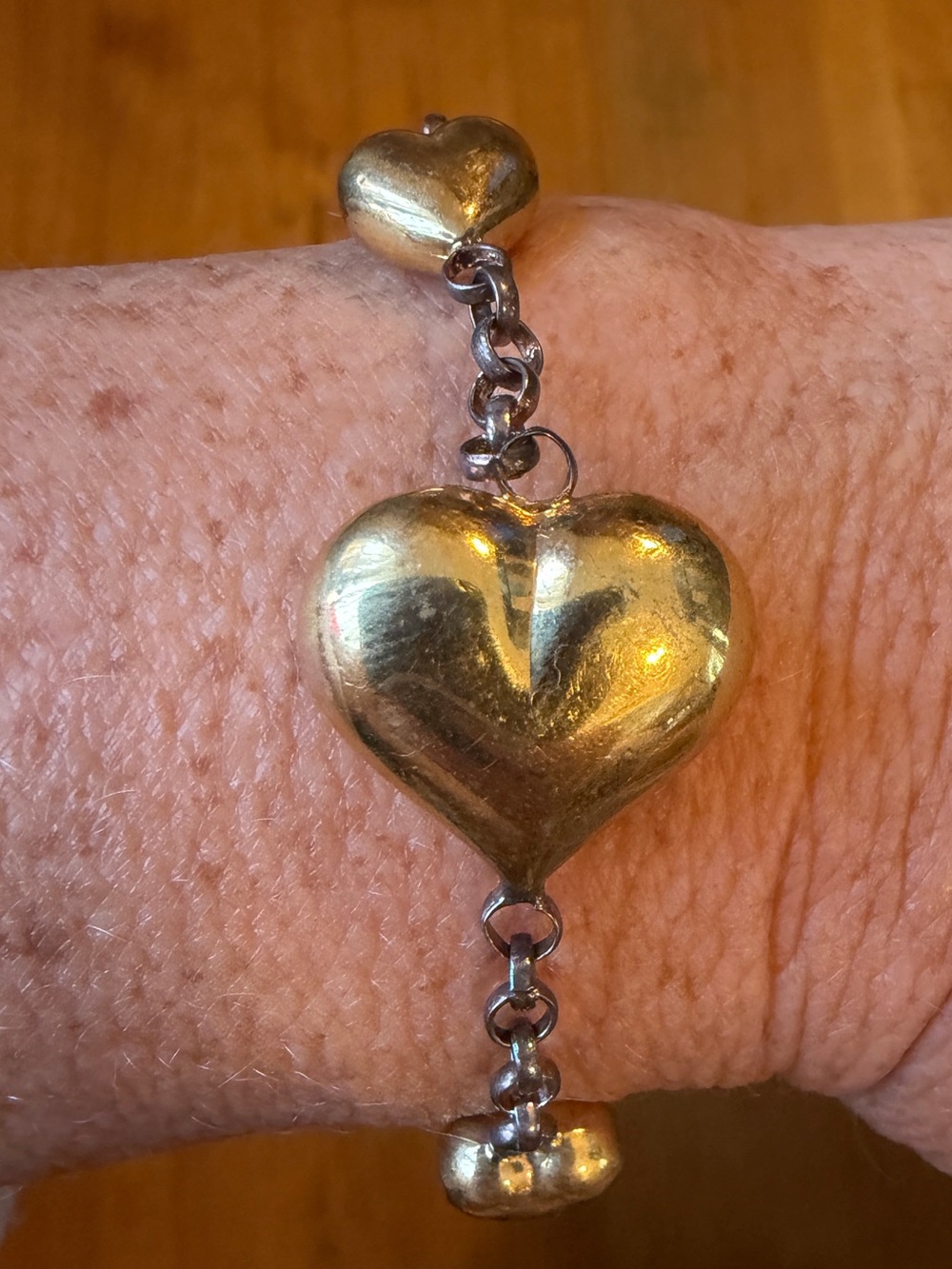 Vintage 925 Gold puffed Heart Pendant Necklace and 2 heart bracelets also 925 - Picture 6 of 10